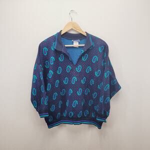 VTG 90s Paisley Blouse Sweater L Oversized Boxy Shoulder Pads USA Made